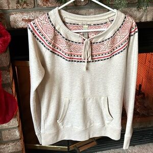 Lucky Brand heather tan Southwest stitching beadwork pullover sweatshirt Size S‎